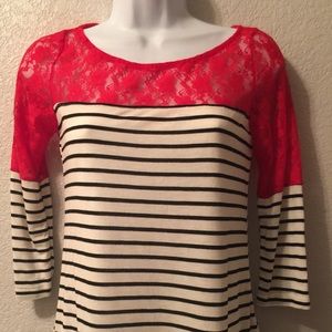 Hazel & Olive lace and stripe top size M